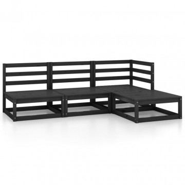 Set mobilier de grădină, 4 piese, negru, lemn masiv de pin - Img 2