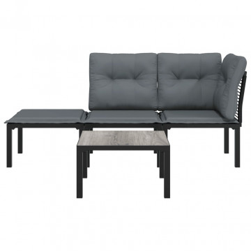 Set mobilier de grădină, 4 piese, negru și gri, poliratan - Img 3