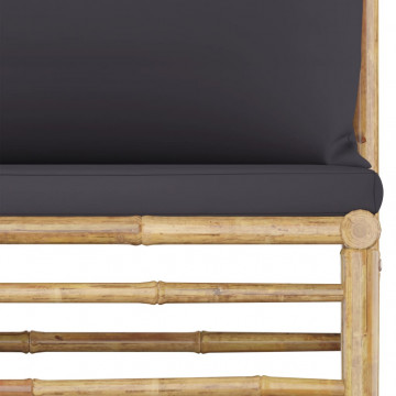 Set mobilier de grădină, 4 piese, perne gri închis, bambus - Img 4