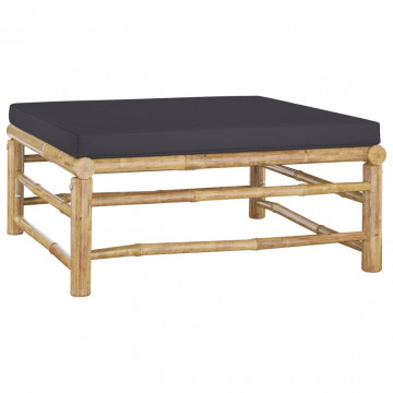 Set mobilier de grădină, 4 piese, perne gri închis, bambus - Img 6