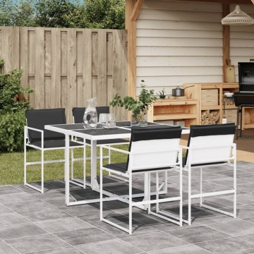 Set mobilier de grădină, 5 piese, cu perne, alb, textilenă - Img 1
