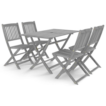 Set mobilier de grădină, 5 piese, gri, lemn masiv de acacia - Img 2