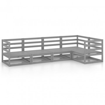 Set mobilier de grădină, 5 piese, gri, lemn masiv de pin - Img 2
