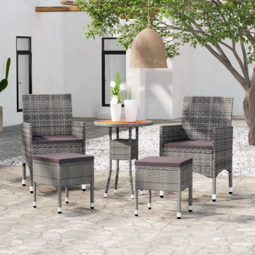 Set mobilier de grădină, 5 piese, gri, poliratan - Img 1