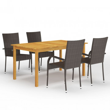 Set mobilier de grădină, 5 piese, maro - Img 1