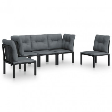 Set mobilier de grădină, 5 piese, negru/gri, poliratan - Img 2