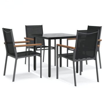 Set mobilier de grădină, 5 piese, negru, textilenă și oțel - Img 2