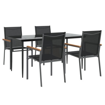 Set mobilier de grădină, 5 piese, negru, textilenă și oțel - Img 3