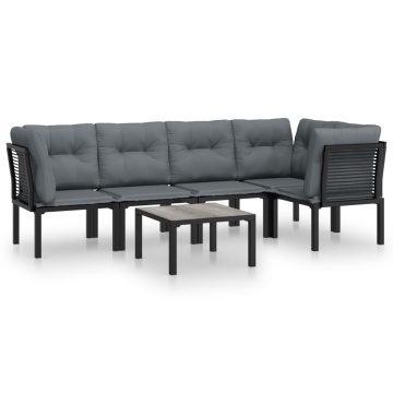 Set mobilier de grădină, 6 piese, negru și gri, poliratan - Img 2