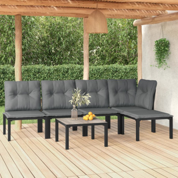 Set mobilier de grădină, 6 piese, negru și gri, poliratan - Img 1