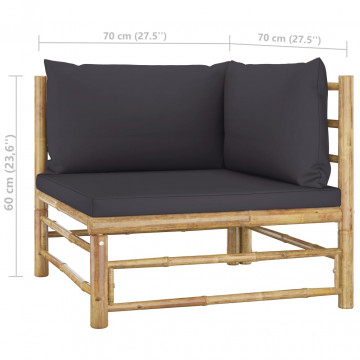 Set mobilier de grădină, 6 piese, perne gri închis, bambus - Img 7