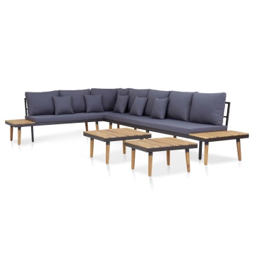 Set mobilier de grădină 7 locuri, perne, maro lemn masiv acacia - Img 2