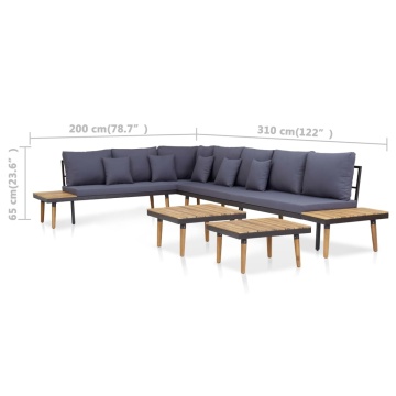 Set mobilier de grădină 7 locuri, perne, maro lemn masiv acacia - Img 7