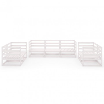 Set mobilier de grădină, 7 piese, alb, lemn masiv de pin - Img 3