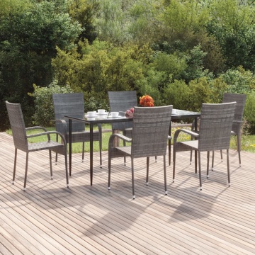 Set mobilier de grădină, 7 piese, gri, poliratan - Img 1