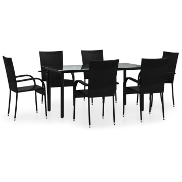Set mobilier de grădină, 7 piese, negru, poliratan - Img 2