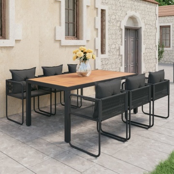 Set mobilier de grădină, 7 piese, negru și maro, ratan PVC - Img 1