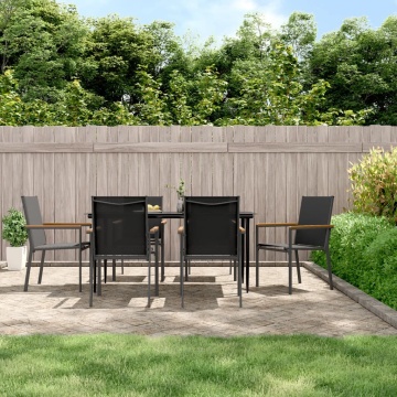 Set mobilier de grădină, 7 piese, negru, textilenă și oțel - Img 1