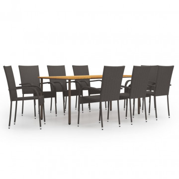 Set mobilier de grădină, 9 piese, maro, poliratan - Img 1
