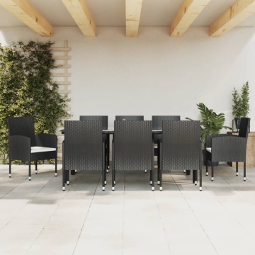 Set mobilier de grădină, 9 piese, negru, poliratan și oțel - Img 1