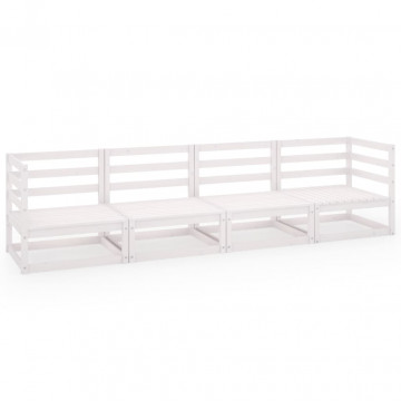 Set mobilier de grădină cu 4 locuri, alb, lemn masiv de pin - Img 2