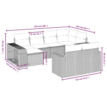 Set mobilier de grădină cu perne, 10 piese, gri, poliratan - Img 3
