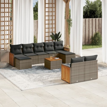 Set mobilier de grădină cu perne, 10 piese, gri, poliratan - Img 1