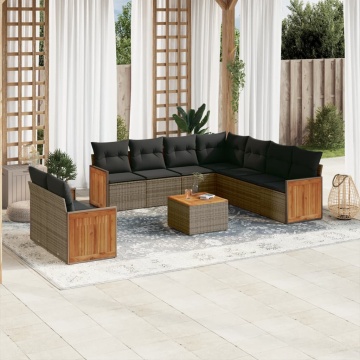 Set mobilier de grădină cu perne, 10 piese, gri, poliratan - Img 1