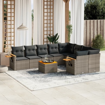 Set mobilier de grădină cu perne, 10 piese, gri, poliratan - Img 1