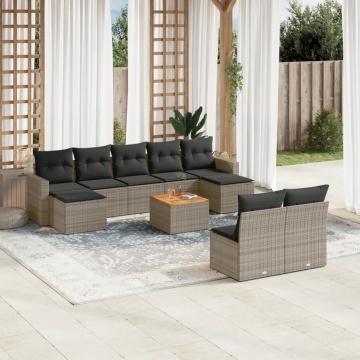 Set mobilier de grădină cu perne, 10 piese, gri, poliratan - Img 1