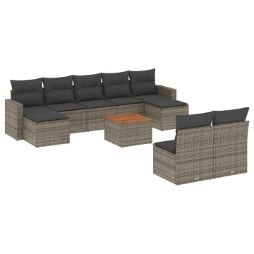 Set mobilier de grădină cu perne, 10 piese, gri, poliratan - Img 2