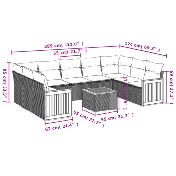 Set mobilier de grădină cu perne, 10 piese, gri, poliratan - Img 3