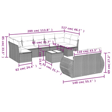 Set mobilier de grădină cu perne, 10 piese, gri, poliratan - Img 7