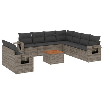 Set mobilier de grădină cu perne, 10 piese, gri, poliratan - Img 2