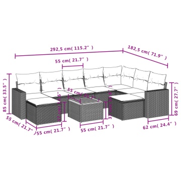 Set mobilier de grădină cu perne, 10 piese, gri, poliratan - Img 3