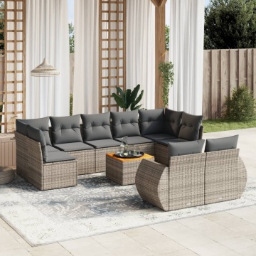 Set mobilier de grădină cu perne, 10 piese, gri, poliratan - Img 1
