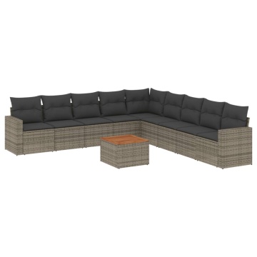 Set mobilier de grădină cu perne, 10 piese, gri, poliratan - Img 2