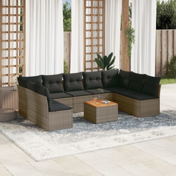 Set mobilier de grădină cu perne, 10 piese, gri, poliratan - Img 1