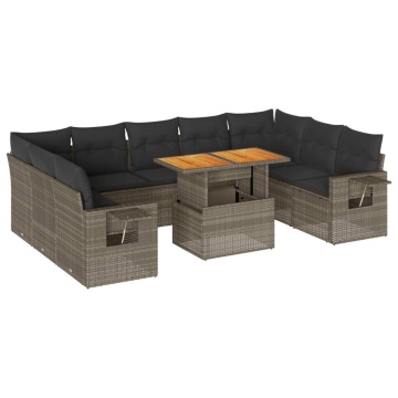 Set mobilier de grădină cu perne, 10 piese, gri, poliratan - Img 2