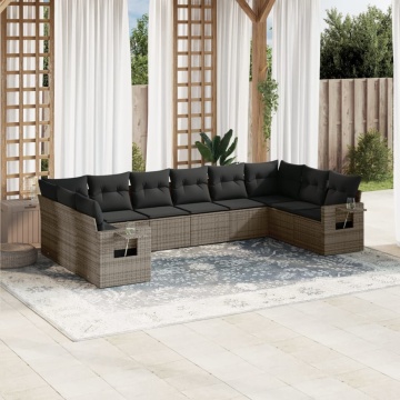 Set mobilier de grădină cu perne, 10 piese, gri, poliratan - Img 1