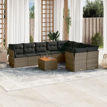Set mobilier de grădină cu perne, 10 piese, gri, poliratan - Img 1