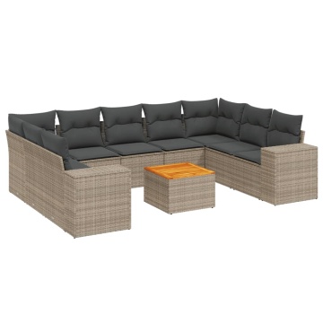 Set mobilier de grădină cu perne, 10 piese, gri, poliratan - Img 2
