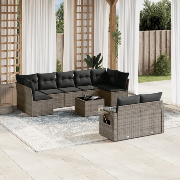 Set mobilier de grădină cu perne, 10 piese, gri, poliratan - Img 1