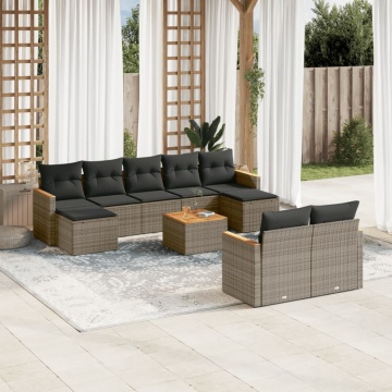 Set mobilier de grădină cu perne, 10 piese, gri, poliratan - Img 1
