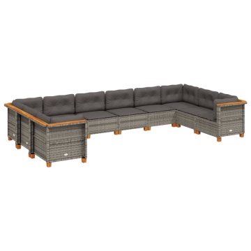 Set mobilier de grădină cu perne, 10 piese, gri, poliratan - Img 2