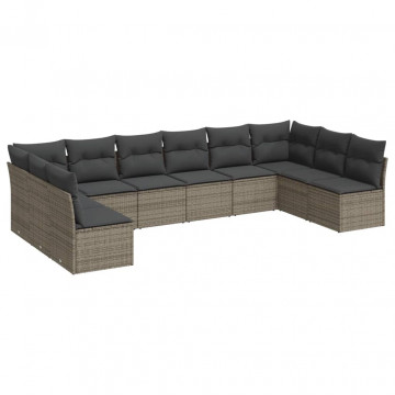 Set mobilier de grădină cu perne, 10 piese, gri, poliratan - Img 2