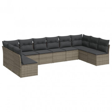 Set mobilier de grădină cu perne, 10 piese, gri, poliratan - Img 2