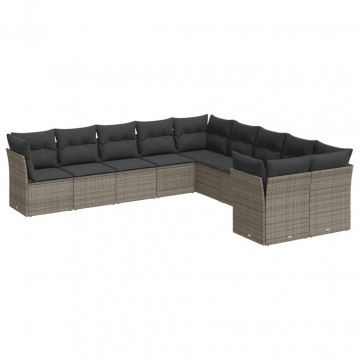 Set mobilier de grădină cu perne, 10 piese, gri, poliratan - Img 2