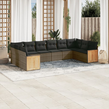 Set mobilier de grădină cu perne, 10 piese, gri, poliratan - Img 1