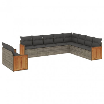 Set mobilier de grădină cu perne, 10 piese, gri, poliratan - Img 2